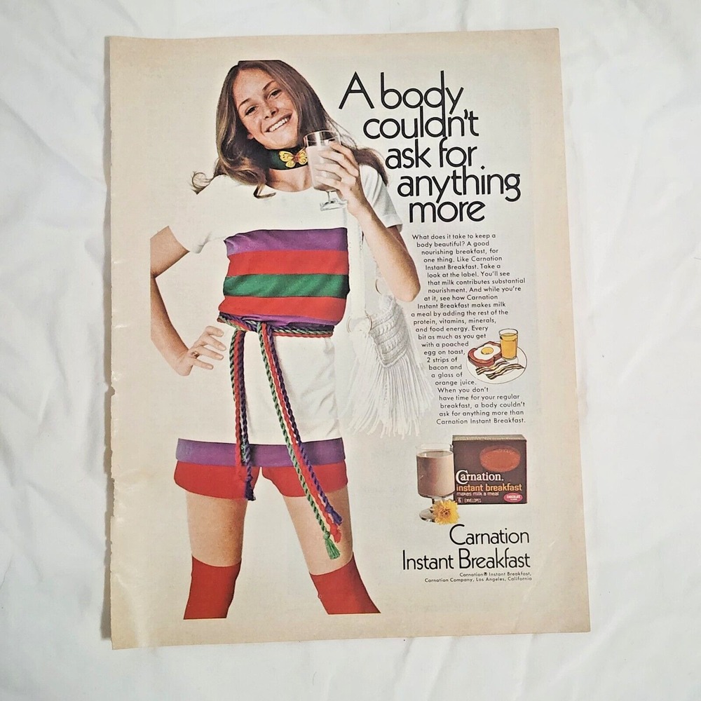 Vintage Print Ad Carnation Instant Breakfast model rainbow purse clipping 1971